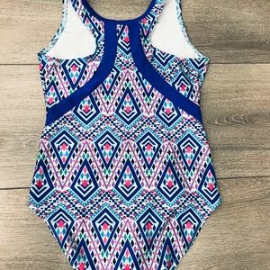 A blue racer back leotard